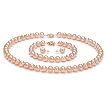 Conjunto de perlas Perla de Agua Dulce de calidad AAAA de 7 a 8mm en color Rosa
