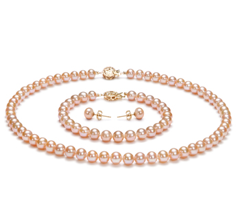 Conjunto de perlas Perla de Agua Dulce de calidad AAA de 6 a 7mm en color Rosa