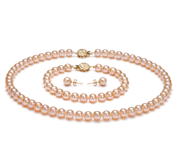 Conjunto de perlas Perla de Agua Dulce de calidad AAAA de 6 a 6.5mm en color Rosa