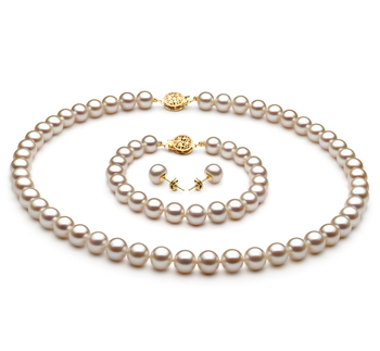 Conjunto de perlas Perla de Agua Dulce de calidad AAA de 7 a 8mm en color Blanco