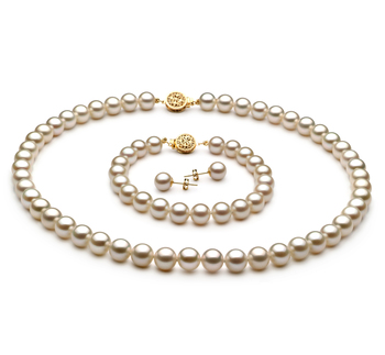 Conjunto de perlas Perla de Agua Dulce de calidad AAAA de 7 a 8mm en color Blanco