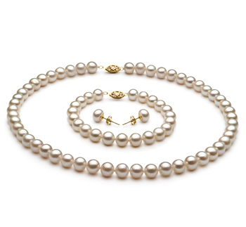 Conjunto de perlas Perla de Agua Dulce de calidad AA de 7.5 a 8.5mm en color Blanco