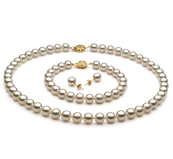 Conjunto de perlas Perla Akoya Japonesa de calidad AAA de 7.5 a 8mm en color Blanco