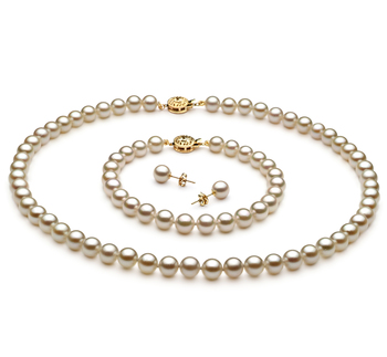 Conjunto de perlas Perla Akoya Japonesa de calidad AA de 6.5 a 7mm en color Blanco
