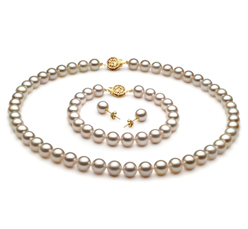 Conjunto de perlas Perla Akoya Japonesa de calidad AA de 7.5 a 8mm en color Blanco