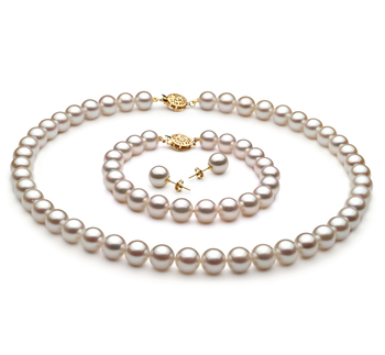 Conjunto de perlas Perla Akoya Japonesa de calidad AA de 8 a 9mm en color Blanco