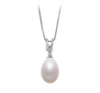 Colgante de perlas Perla de Agua Dulce de calidad AA - Gota de 10 a 11mm en color Blanco
