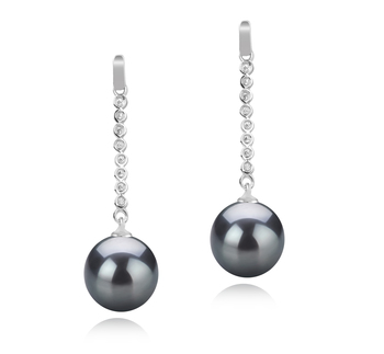 Par de pendientes de perlas Perla Tahití de calidad AAA de 10 a 11mm en color Negro