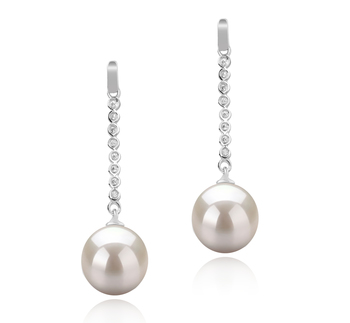 Par de pendientes de perlas Perla de Agua Dulce de calidad AAAA de 10 a 11mm en color Blanco