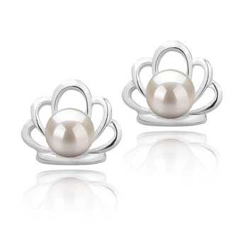 Par de pendientes de perlas Perla de Agua Dulce de calidad AAAA de 5 a 6mm en color Blanco