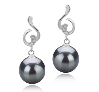 Par de pendientes de perlas Perla de Agua Dulce de calidad AAAA de 8 a 9mm en color Negro