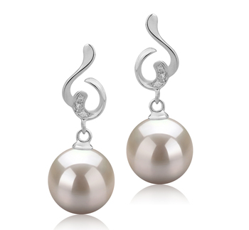 Par de pendientes de perlas Perla de Agua Dulce de calidad AAAA de 8 a 9mm en color Blanco