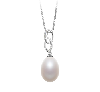 Colgante de perlas Perla de Agua Dulce de calidad AA - Gota de 10 a 11mm en color Blanco