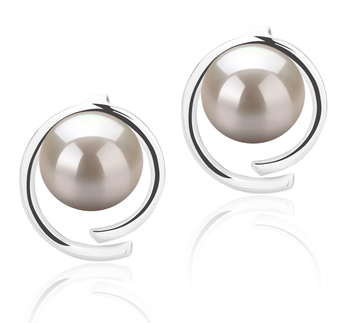 Par de pendientes de perlas Perla de Agua Dulce de calidad AAAA de 7 a 8mm en color Blanco