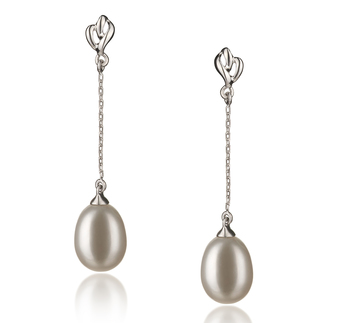 Par de pendientes de perlas Perla de Agua Dulce de calidad AA de 7 a 8mm en color Blanco