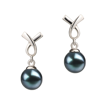 Par de pendientes de perlas Perla Akoya Japonesa de calidad AA de 6 a 7mm en color Negro