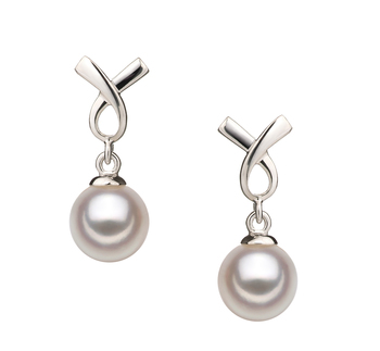 Par de pendientes de perlas Perla Akoya Japonesa de calidad AA de 6 a 7mm en color Blanco