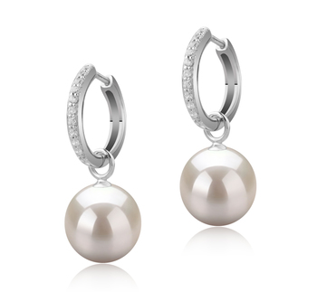 Par de pendientes de perlas Perla de Agua Dulce de calidad AAAA de 10 a 11mm en color Blanco