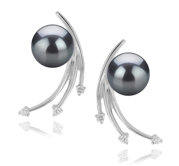 Par de pendientes de perlas Perla Akoya Japonesa de calidad AA de 6 a 7mm en color Negro