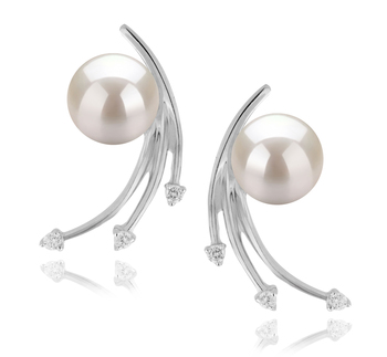 Par de pendientes de perlas Perla Akoya Japonesa de calidad AA de 6 a 7mm en color Blanco