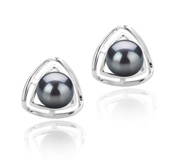 Par de pendientes de perlas Perla de Agua Dulce de calidad AAAA de 6 a 7mm en color Negro