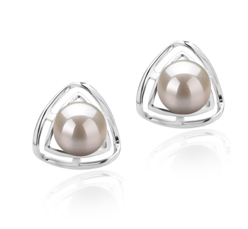 Par de pendientes de perlas Perla de Agua Dulce de calidad AAAA de 6 a 7mm en color Blanco