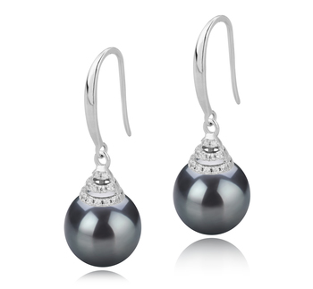 Par de pendientes de perlas Perla Tahití de calidad AAA de 10 a 11mm en color Negro