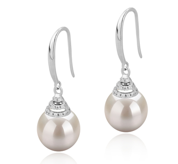 Par de pendientes de perlas Perla de Agua Dulce de calidad AAAA de 10 a 11mm en color Blanco
