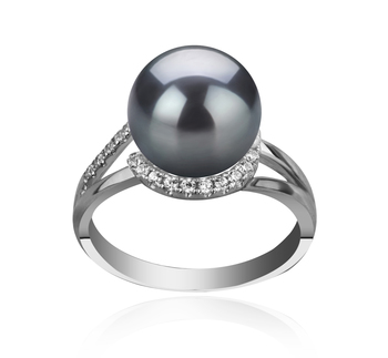 Anillo de perlas Perla Tahití de calidad AAA de 9 a 10mm en color Negro