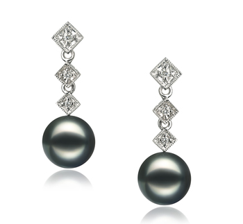 Par de pendientes de perlas Perla Akoya Japonesa de calidad AAA de 8 a 9mm en color Negro