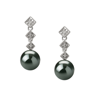 Par de pendientes de perlas Perla Tahití de calidad AAA de 8 a 9mm en color Negro