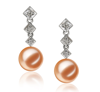 Par de pendientes de perlas Perla de Agua Dulce de calidad AAAA de 9 a 10mm en color Rosa