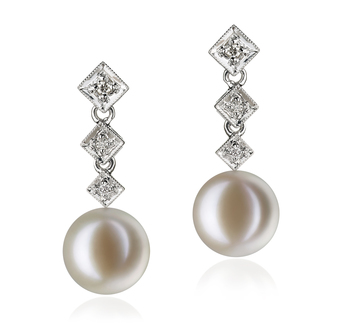 Par de pendientes de perlas Perla de Agua Dulce de calidad AAAA de 9 a 10mm en color Blanco