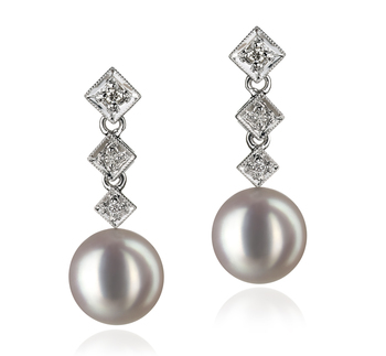 Par de pendientes de perlas Perla Akoya Japonesa de calidad AAA de 8 a 9mm en color Blanco