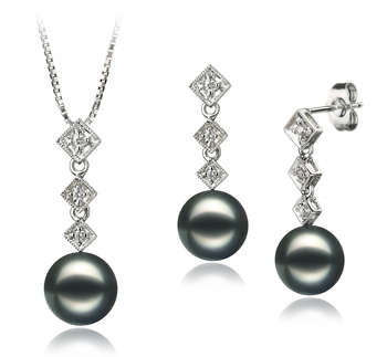 Conjunto de perlas Perla Akoya Japonesa de calidad AAA de 8 a 9mm en color Negro