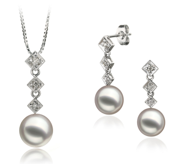 Conjunto de perlas Perla Akoya Japonesa de calidad AAA de 8 a 9mm en color Blanco