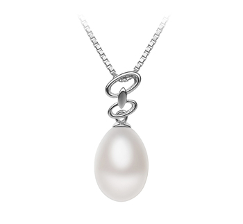 Colgante de perlas Perla de Agua Dulce de calidad AA - Gota de 10 a 11mm en color Blanco