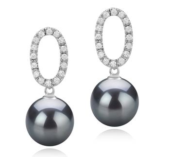 Par de pendientes de perlas Perla Tahití de calidad AAA de 9 a 10mm en color Negro