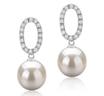 Par de pendientes de perlas Perla de Agua Dulce de calidad AAAA de 9 a 10mm en color Blanco