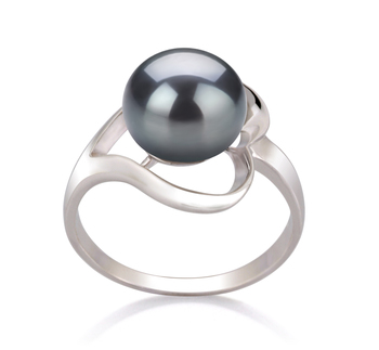 Anillo de perlas Perla de Agua Dulce de calidad AA de 9 a 10mm en color Negro