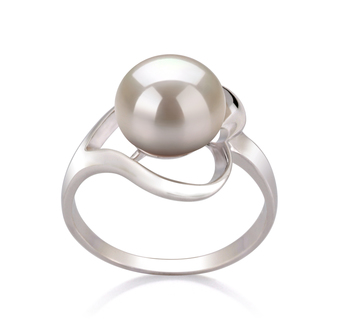 Anillo de perlas Perla de Agua Dulce de calidad AA de 9 a 10mm en color Blanco