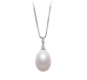 Colgante de perlas Perla de Agua Dulce de calidad AA - Gota de 10 a 11mm en color Blanco
