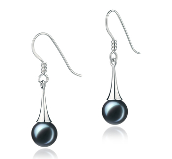 Par de pendientes de perlas Perla Akoya Japonesa de calidad AA de 7 a 8mm en color Negro