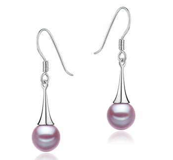 Par de pendientes de perlas Perla de Agua Dulce de calidad AAAA de 7 a 8mm en color Lavanda
