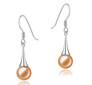Par de pendientes de perlas Perla de Agua Dulce de calidad AAAA de 7 a 8mm en color Rosa