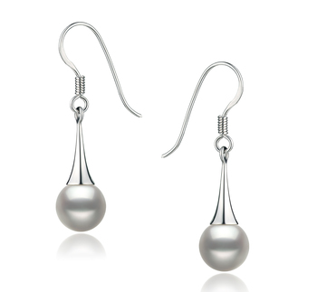 Par de pendientes de perlas Perla de Agua Dulce de calidad AAAA de 7 a 8mm en color Blanco
