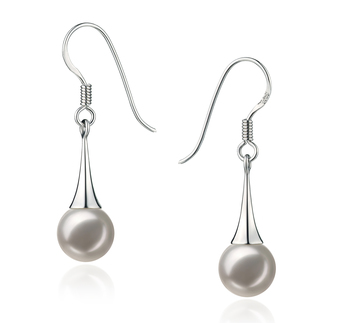 Par de pendientes de perlas Perla Akoya Japonesa de calidad AA de 7 a 8mm en color Blanco