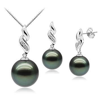 Conjunto de perlas Perla Tahití de calidad AAA de 9 a 11mm en color Negro