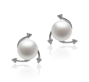 Par de pendientes de perlas Perla de Agua Dulce de calidad AA de 7 a 8mm en color Blanco