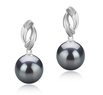 Par de pendientes de perlas Perla Tahití de calidad AAA de 9 a 10mm en color Negro